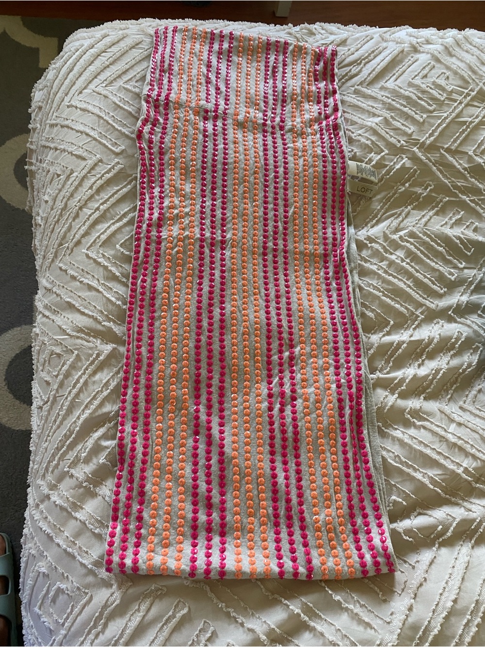 LOFT Pink and Orange sequenced Striped Scarf